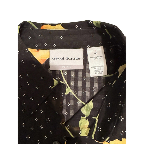 Alfred Dunner Floral Button Down Sheer Blouse Womens 8P Black Gold Long Sleeve - Picture 6 of 17